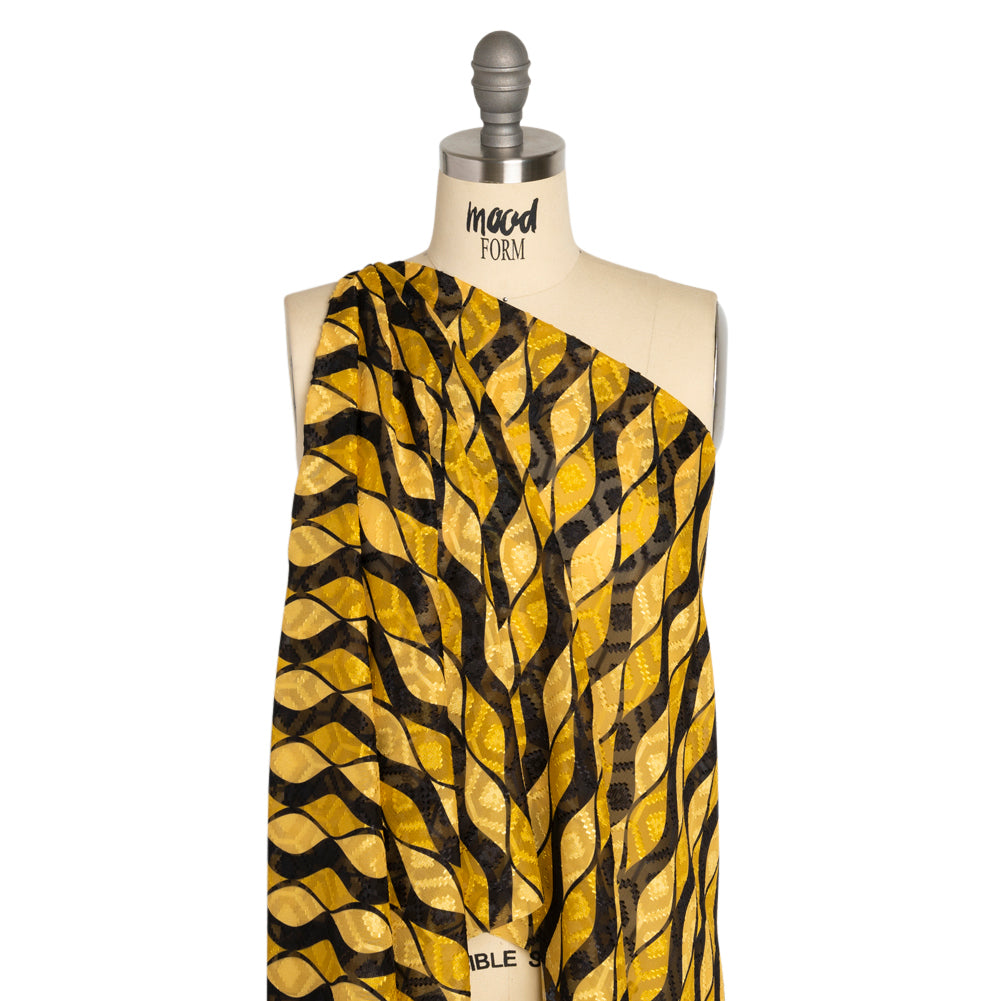 Geometric Burnout Polyester Woven Print - Saffron Yellow Waves - Mood Exclusive Mayfield Falls - Joann Fabrics