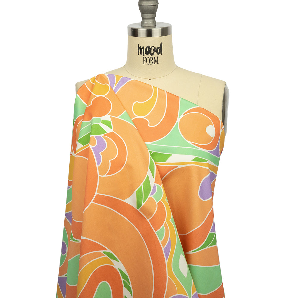 Stretch Cotton Sateen - Orange and Green Abstract - Kaleidoscope Skies Print - Mood Exclusive Groove Collection - Joann Fabrics