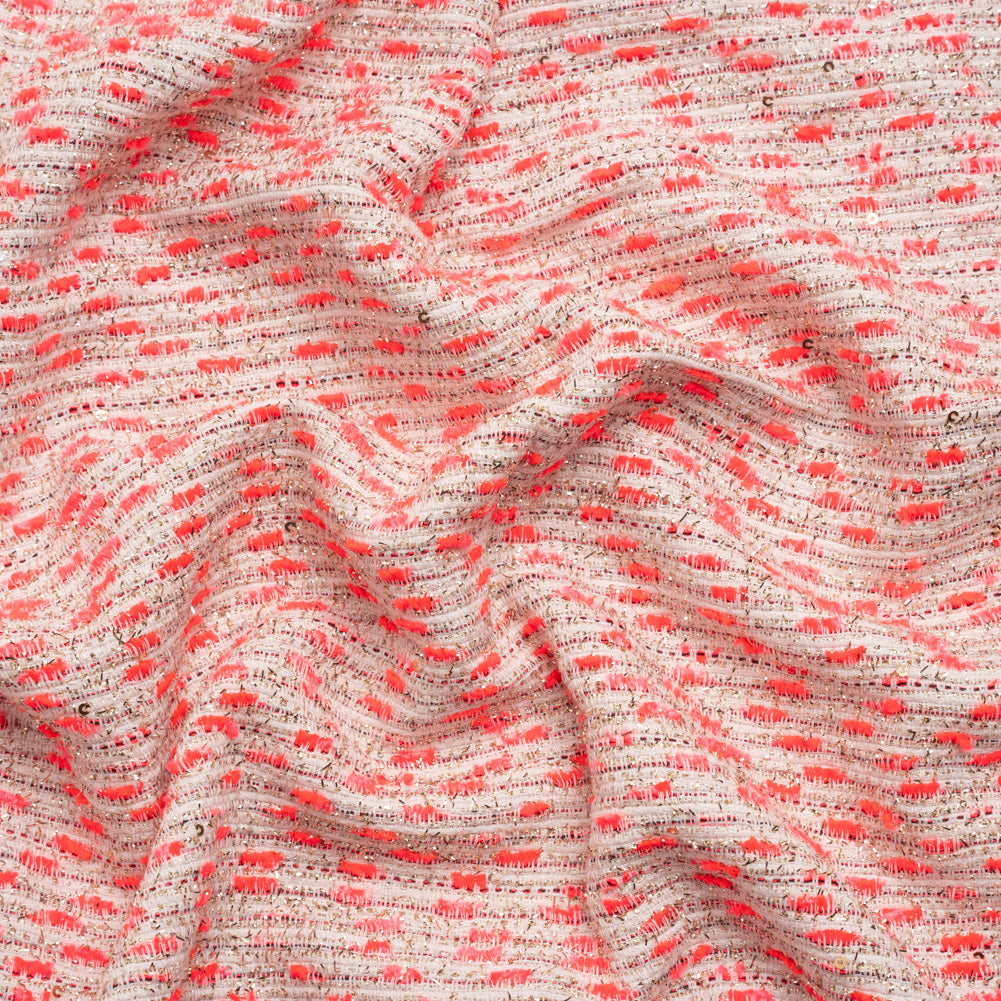 Chenille Woven with Sequins and Eyelash Fringe - White, Neon Pink and Metallic Gold - Joann Fabrics