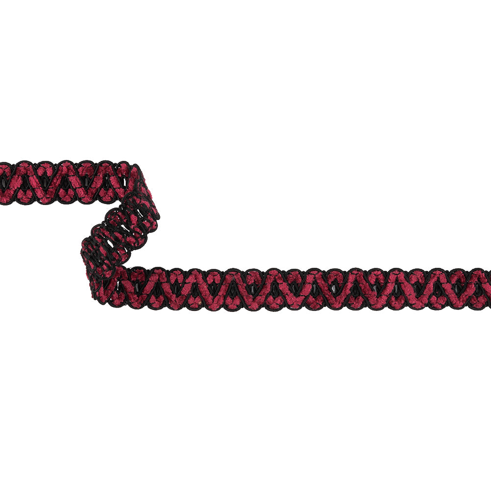 Fuchsia and Black Chenille Gimp Braided Trimming - 0.75