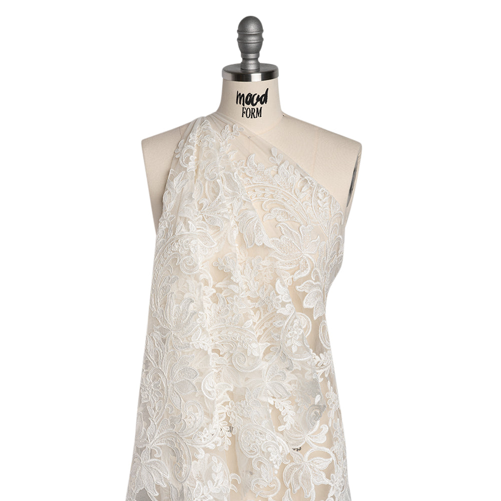 Embroidered Corded Lace with Finished Edges - Ivory Floral Scrolls - Joann Fabrics