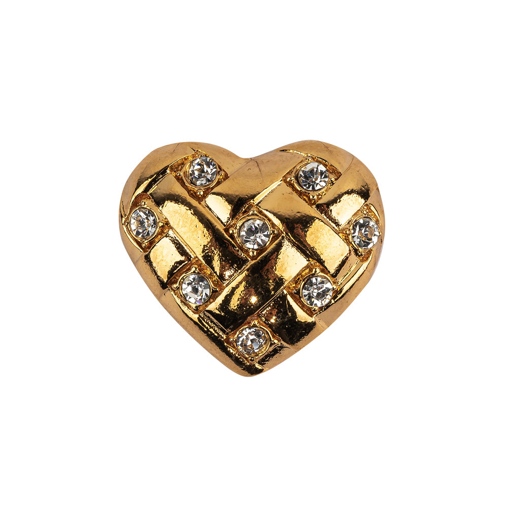 Vintage Swarovski Crystal Rhinestones and Gold Metal Faux Basket Weave Shank Back Heart-Shaped Button - 36L/23mm - Joann Fabrics