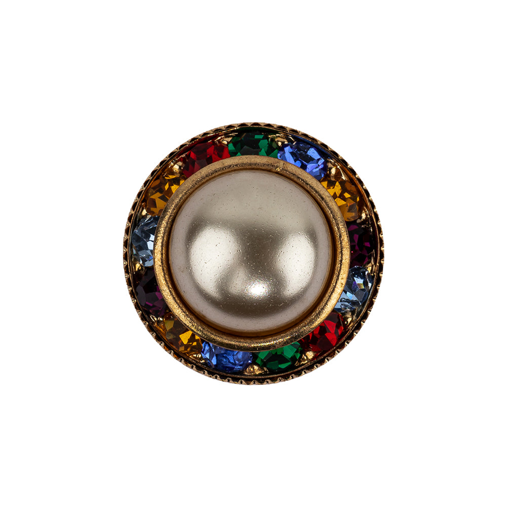 Vintage Swarovski Pearl, Multicolored Rhinestones and Gold Metal Shank Back Button - 34L/21.5mm - Joann Fabrics