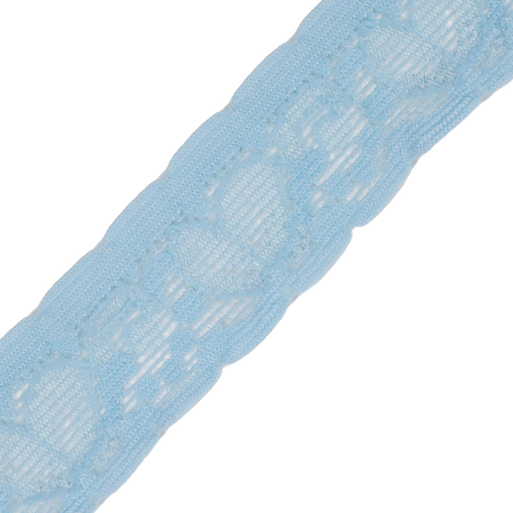 Famous NYC Designer Baby Blue Little Leaves Stretch Lace Trim with Scallops - 1