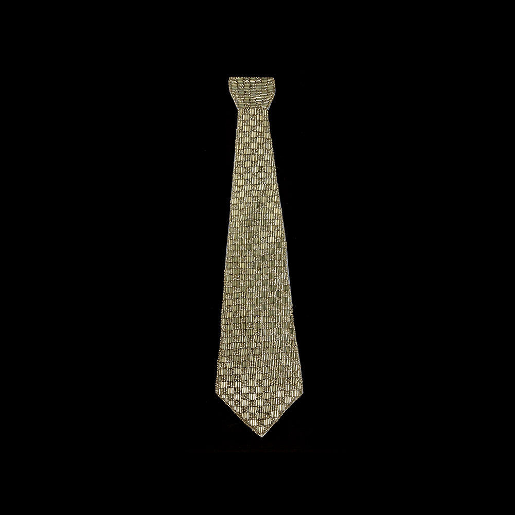 Vintage Fancy Silver-lined Bugle and Seed Beaded Tie Applique - 15