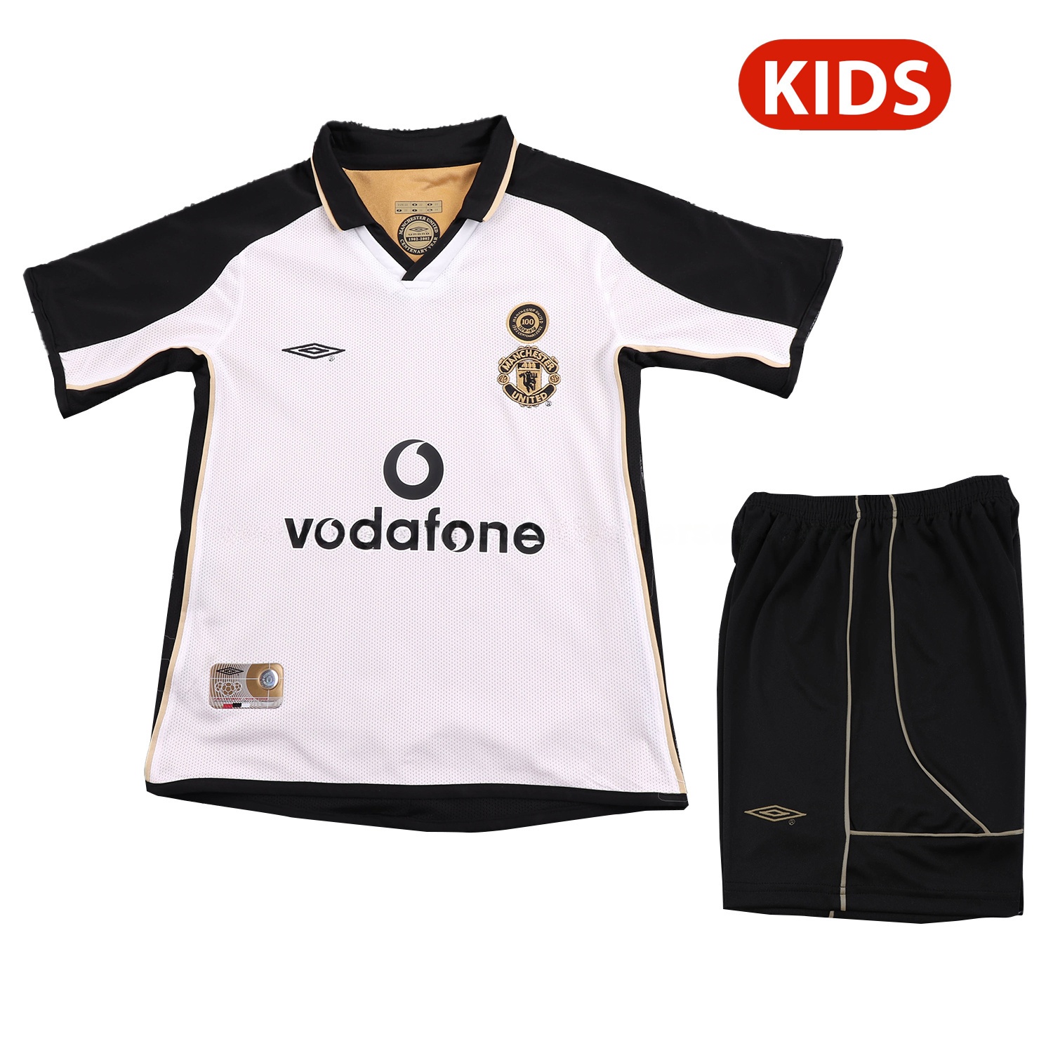 Retro Manchester United 2001-02 100th Centery Kids Kit - White - UnitedFutballJersey