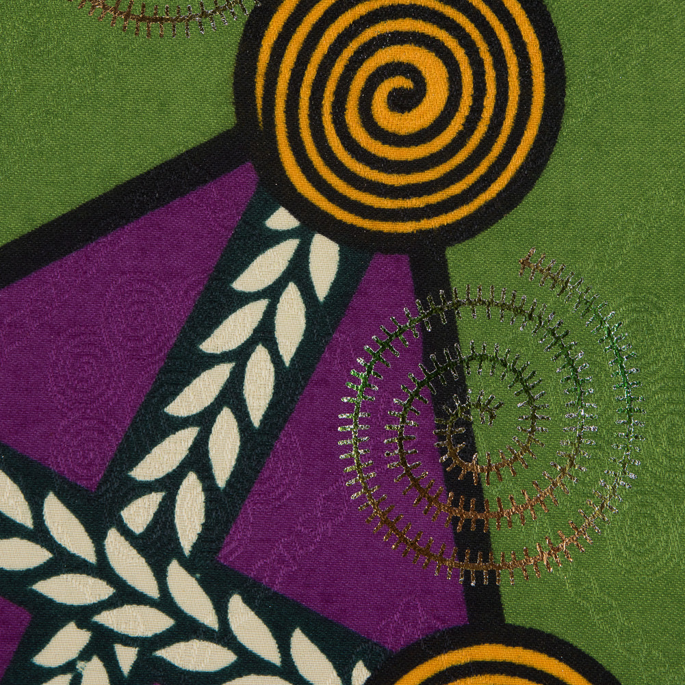 Purple and Green Waxed Cotton African Print with Inlaid Pattern and Metallic Ombre Spiral Foil - Joann Fabrics