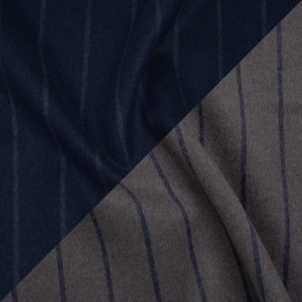 Brushed Wool Double Cloth Coating - Navy Blue and Gray Chalk Stripes - Deadstock - Joann Fabrics