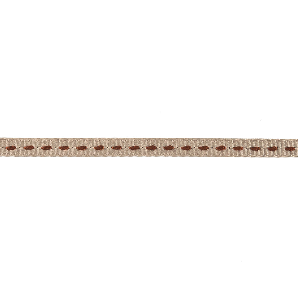 Tan Grosgrain Ribbon with Brown Stitching - 0.25