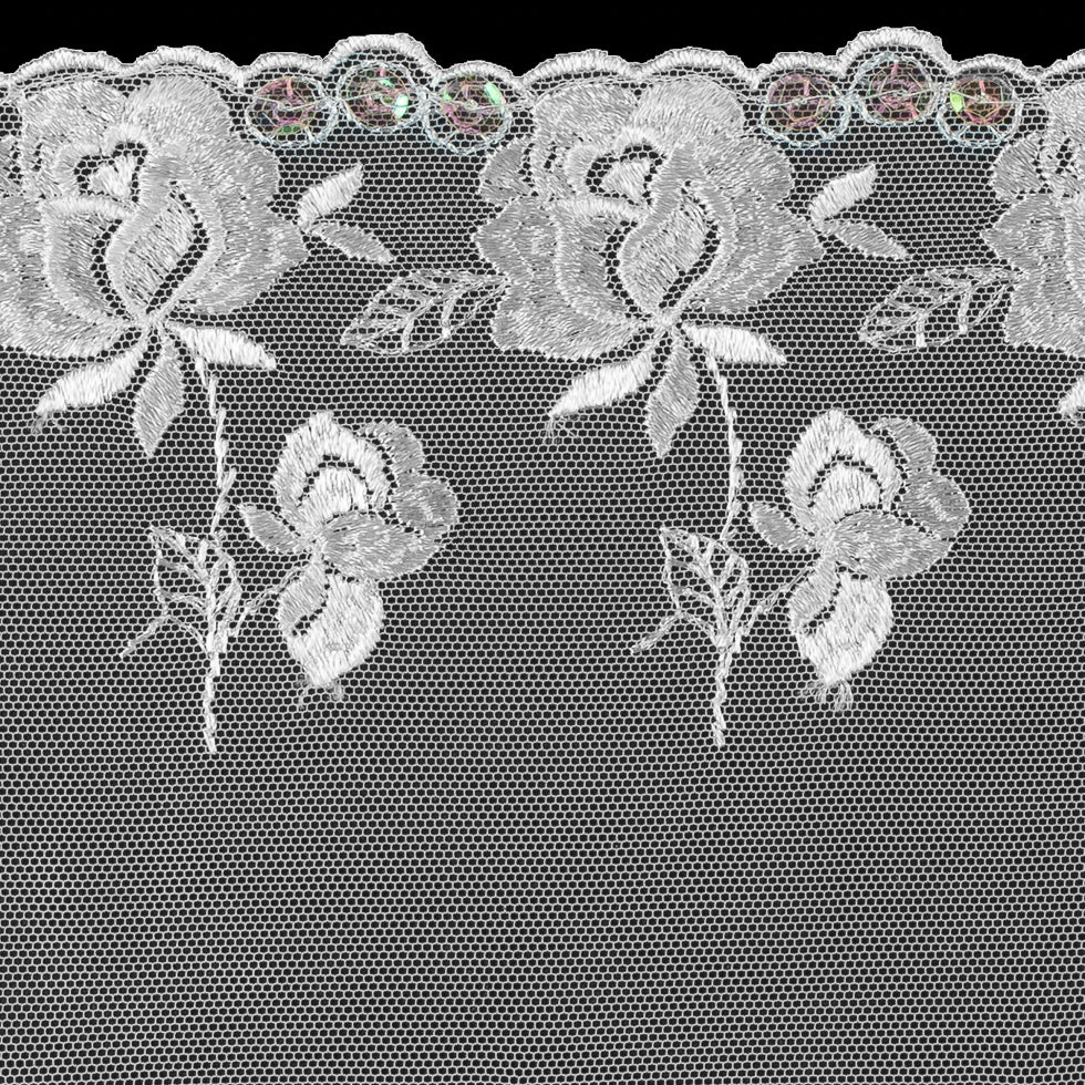 White Floral Embroidery on Mesh with Sequins - 6