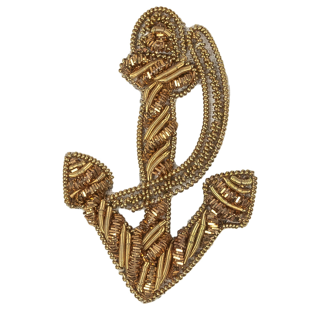 Vintage Metallic Gold Anchor Bullion Embroidered Applique - 2.125