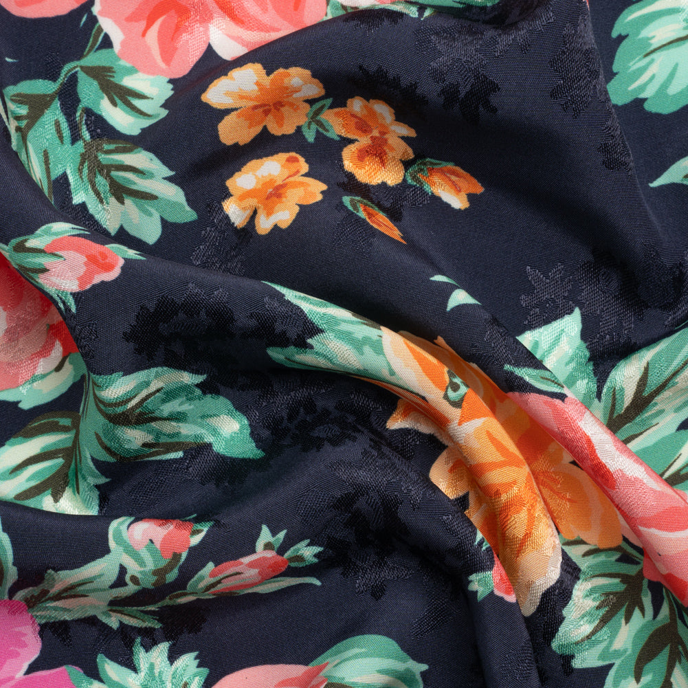 Floral Viscose Jacquard Print - Midnight and Orange Floral - Mood Exclusive Downright Dalloway - Joann Fabrics