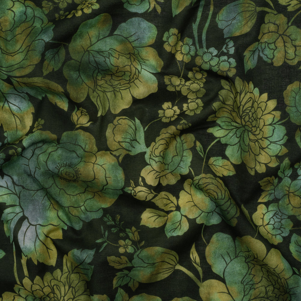 Cotton Voile - Green, Olive and Navy Floral - Secret Garden Print - Mood Exclusive Acadia Collection - Joann Fabrics