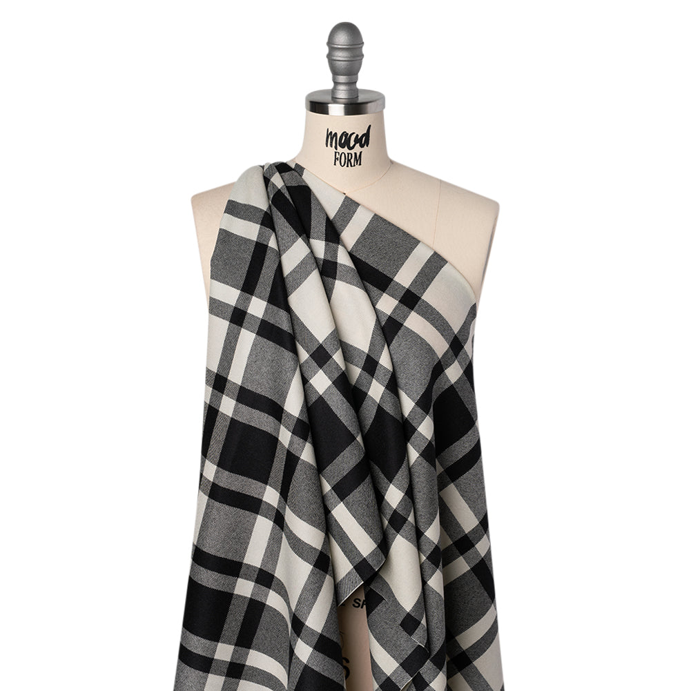 Virgin Wool Twill Made in Italy - Black and White Big Plaid - Joann Fabrics