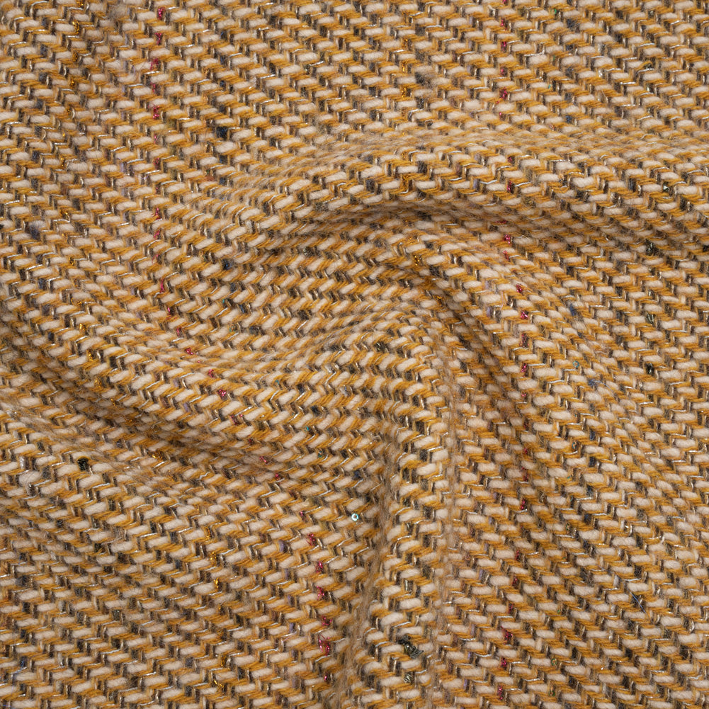 Metallic Wool Blend Tweed Twill Made in Italy - Mustard Yellow, White and Pink Abstract with Baby Sequins - Joann Fabrics