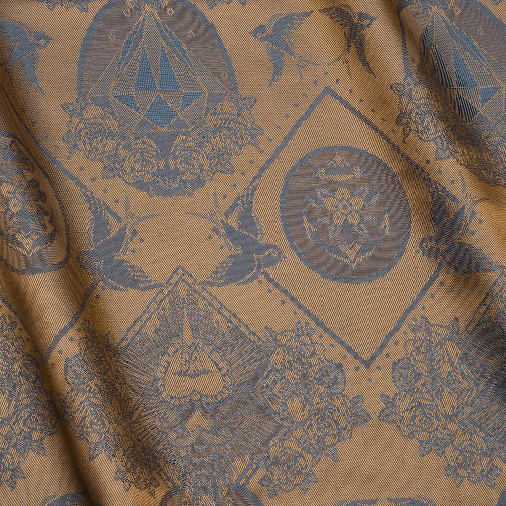 Gems and Doves Jacquard Lining - Blue and Beige Bi-Color - Thalia Collection - Joann Fabrics