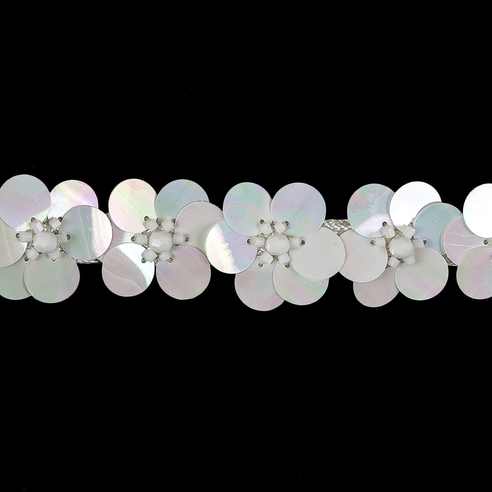 Vintage Ivory and Iridescent White Floral Sequins and Beaded Trim - 0.875