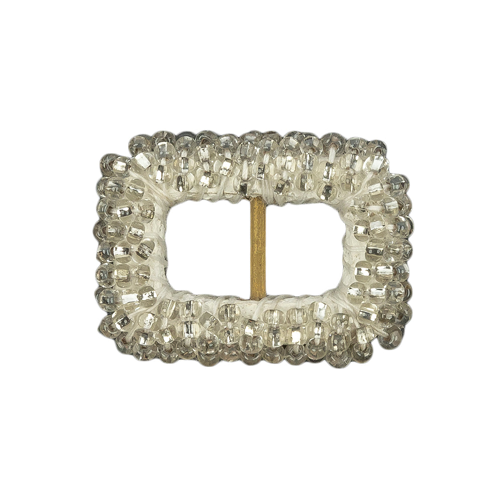 Vintage Silver Lined Beaded Rectangular Slider with Brass Bar- 0.875