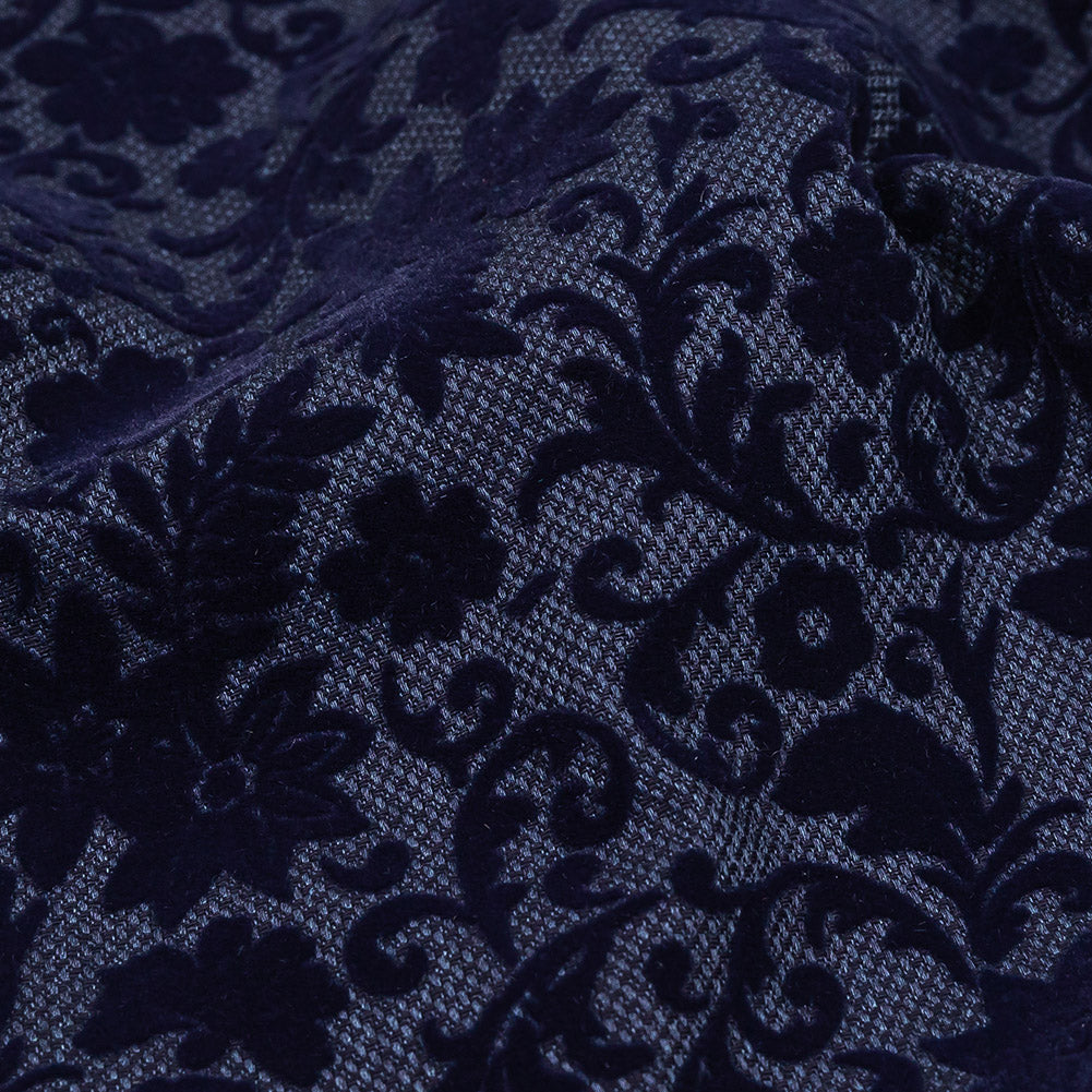 Navy Flocked Classical Florals on Diamond Cotton and Polyester Dobby - Joann Fabrics