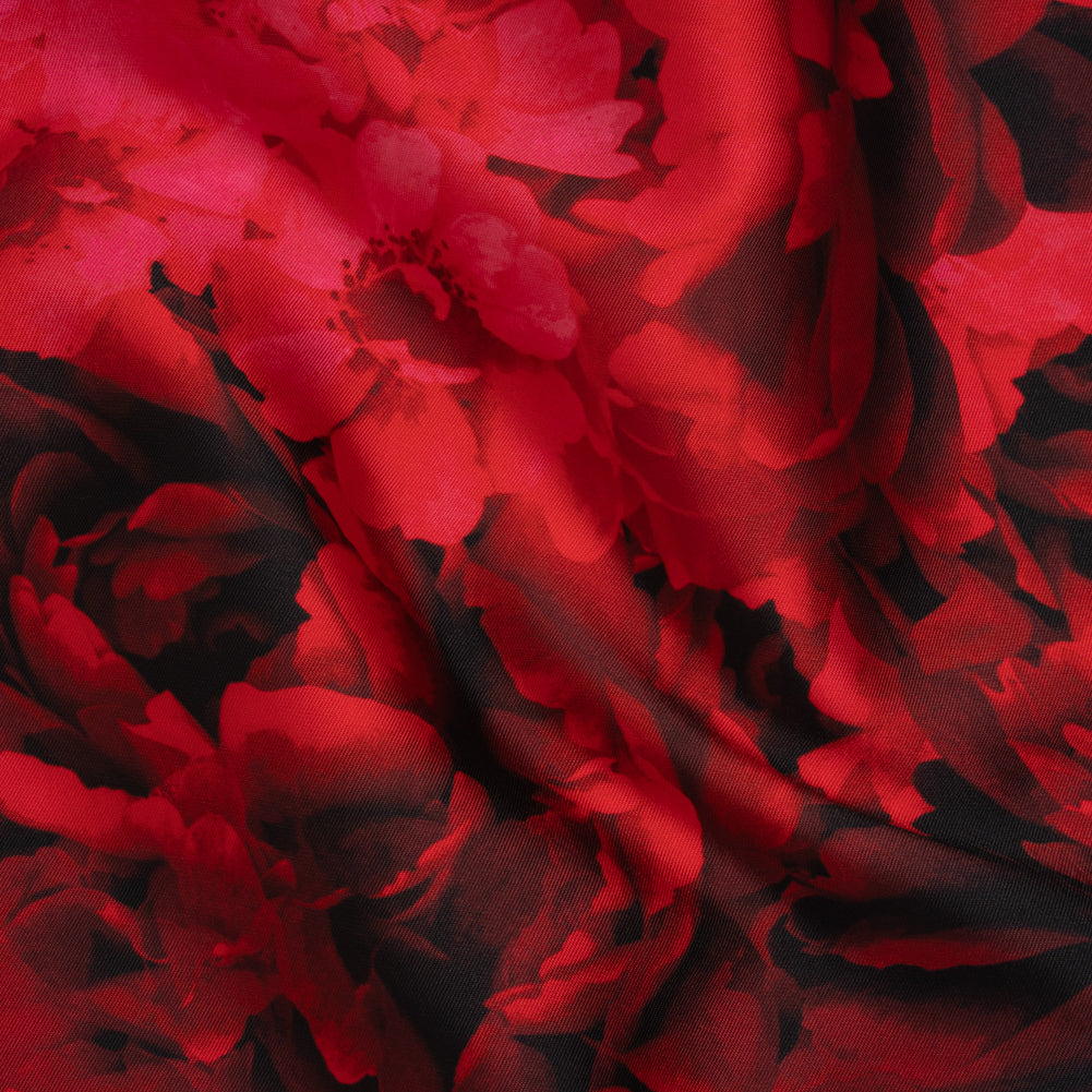 Polyester Mikado Print - Red and Black Roses - Designer Deadstock - Joann Fabrics