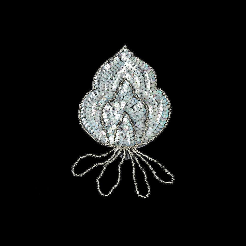 Vintage Crystal Iris Sequins and Silver-lined Beaded Abstract Applique - 5.75