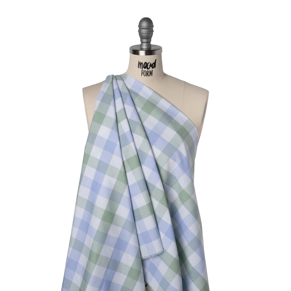 Cotton Oxford Shirting - Light Blue, Sage Green and White Big Tattersall Checks - Deadstock - Joann Fabrics