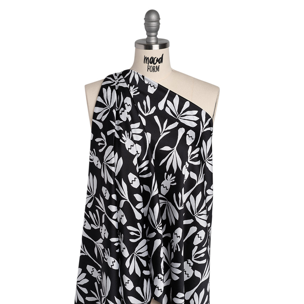 Polyester Satin Print - Black and White Carved Florals - Designer Deadstock - Joann Fabrics