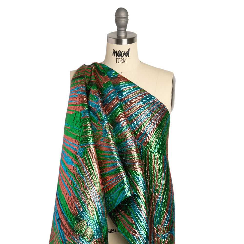 Metallic Copper, Kelly Green and Teal Radiating Lines Luxury Brocade - Joann Fabrics