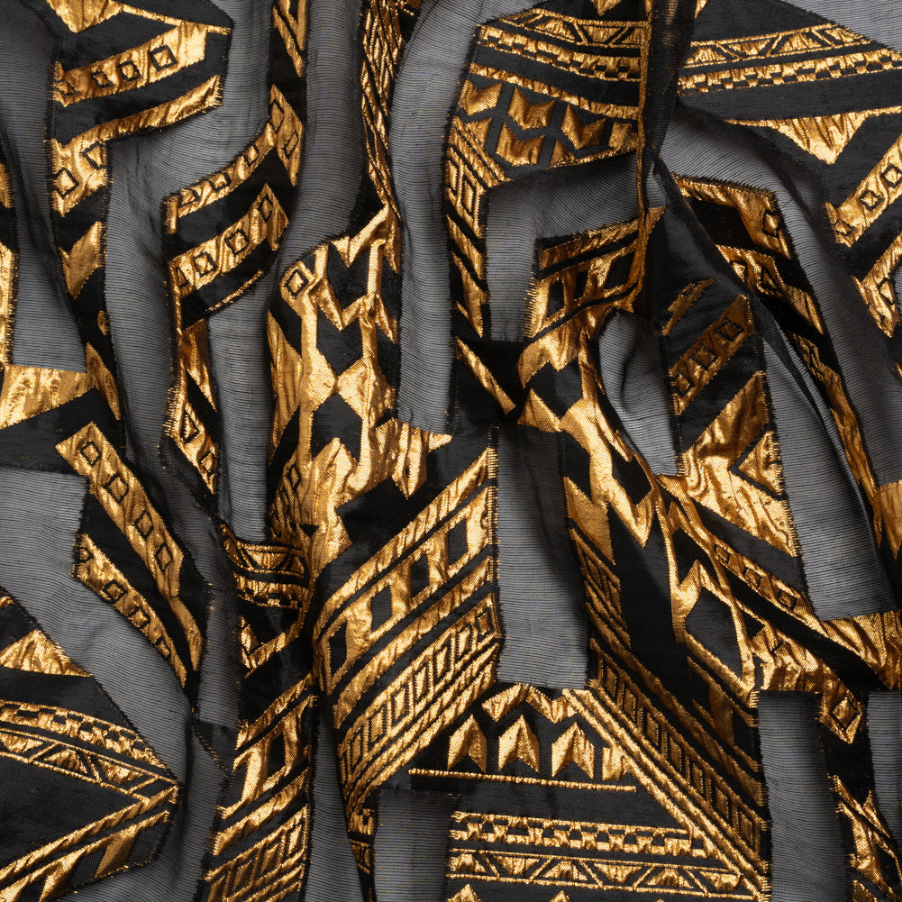 Metallic Gold and Black Geometric Pathways Luxury Burnout Brocade - Joann Fabrics