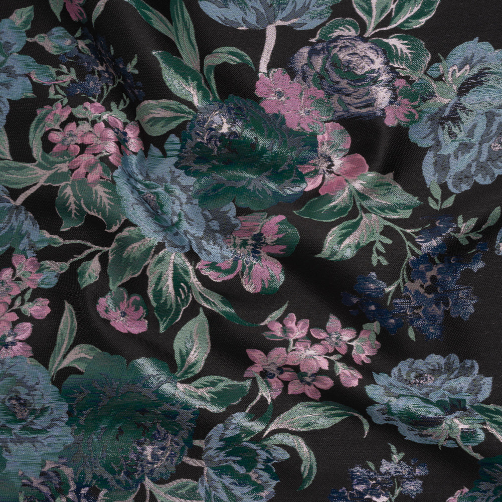 Metallic Luxury Brocade - Black, Blue and Baby Pink Classic Flowers - Joann Fabrics