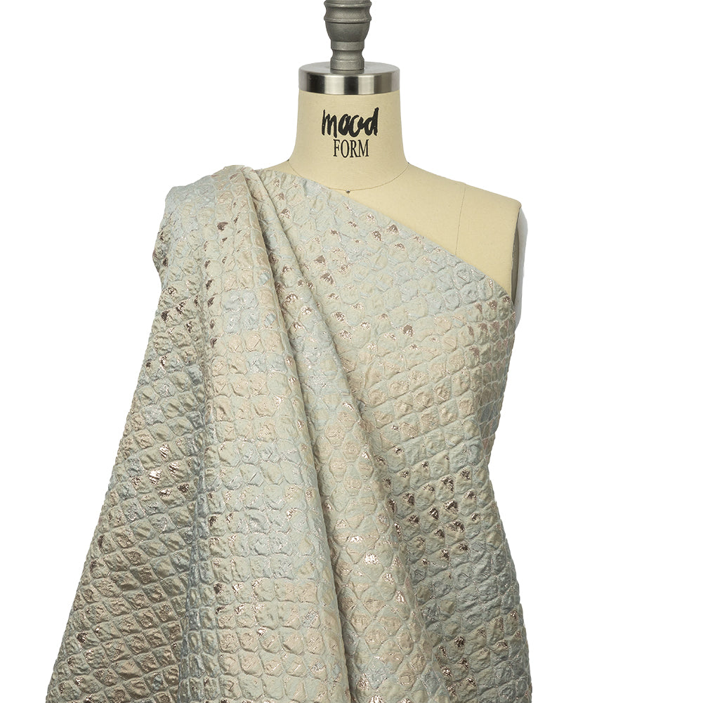 Metallic Pastel Blue and Gold Abstracted Scales Luxury Brocade - Joann Fabrics