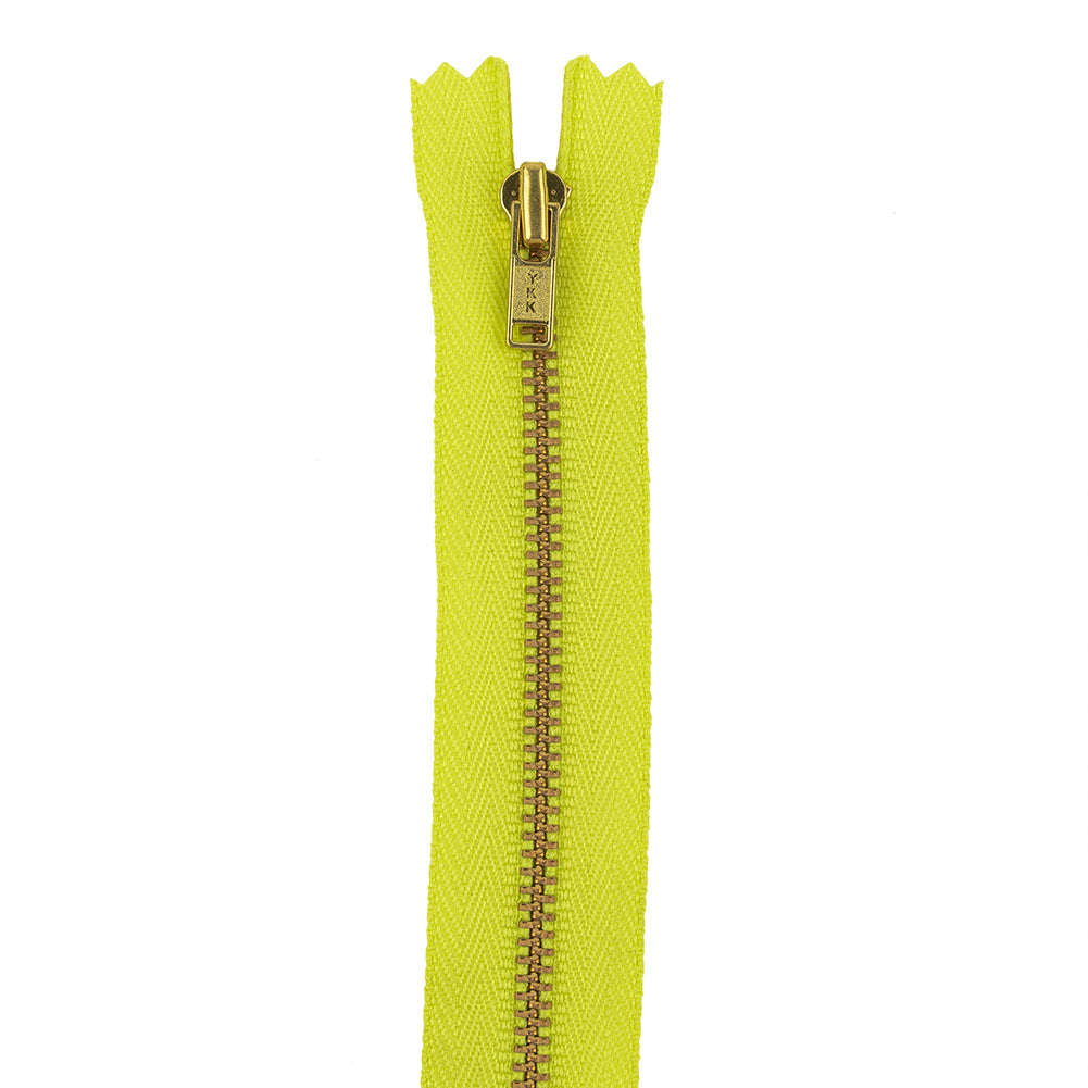 YKK Safety Yellow Metal Closed Bottom Zipper with Gold Teeth - 23.5