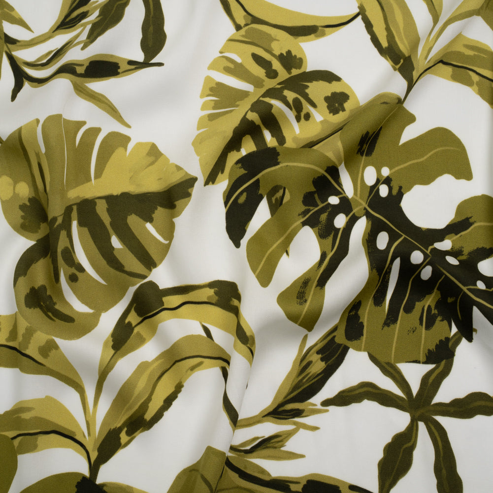 Rayon Challis - Green and White Tropical Leaves - Mood Exclusive Paradise Rhapsody Print - Joann Fabrics