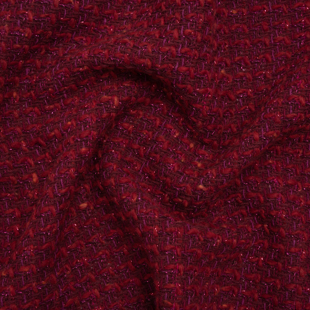 Metallic Wool Blend Tweed Twill Made in Italy - Dark Cherry and Fuchsia Mottled - Deadstock - Joann Fabrics