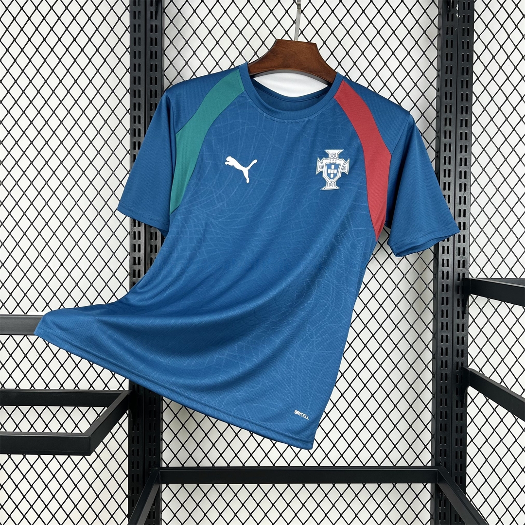 Portugal 2026 Muted Blue With Emerald Green Pre-Match Jersey - Fans Version - UnitedFutballJersey