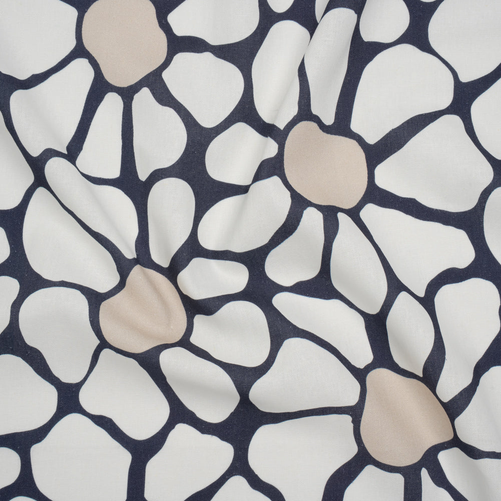 Linen and Rayon Woven - Dark Blue, White and Beige Abstract Daisies - Mood Exclusive Dilly-Dally Daisies Print - Joann Fabrics