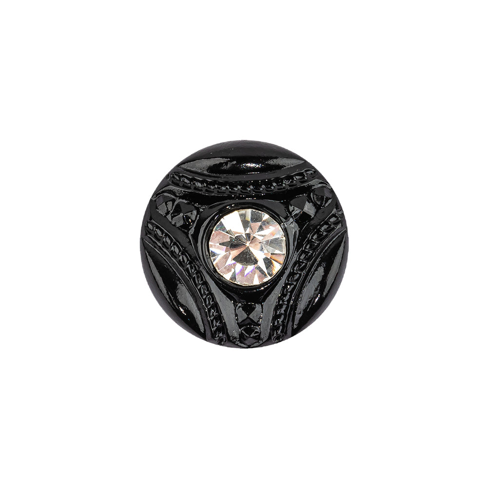 Vintage Crystal and Black Classical Shank Back Glass Button with Rhinestone Core - 28L/18mm - Joann Fabrics