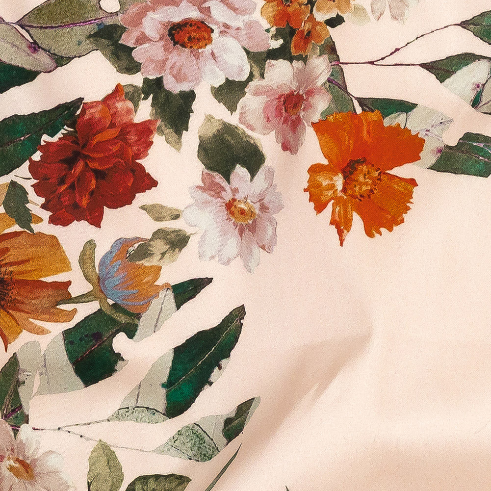 Stretch Cotton Sateen - Pink and Multicolor Floral Border - Adagio Print - Mood Exclusive Viso Collection - Joann Fabrics