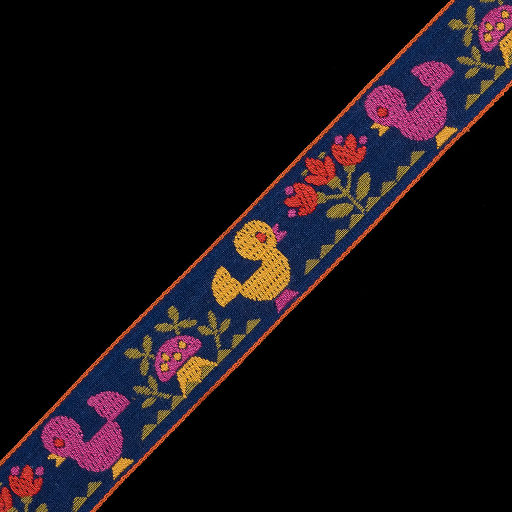 German Jacquard Ribbon with Birds and Mushrooms - 1