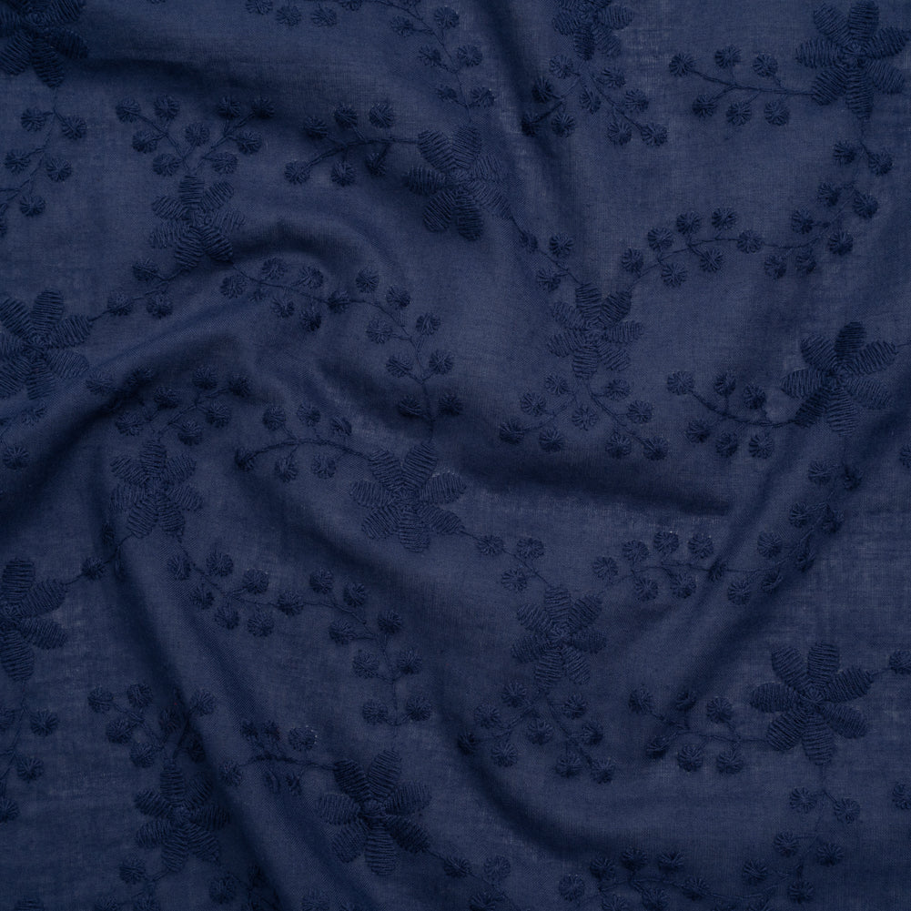 Embroidered Eyelet Cotton Voile - Medieval Blue Flowers on Branches - Naomi Collection - Joann Fabrics
