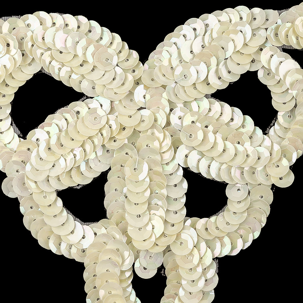 Vintage Aloe Wash and Platinum Frosting Sequins Classical Floral Abstract Applique - 5.5
