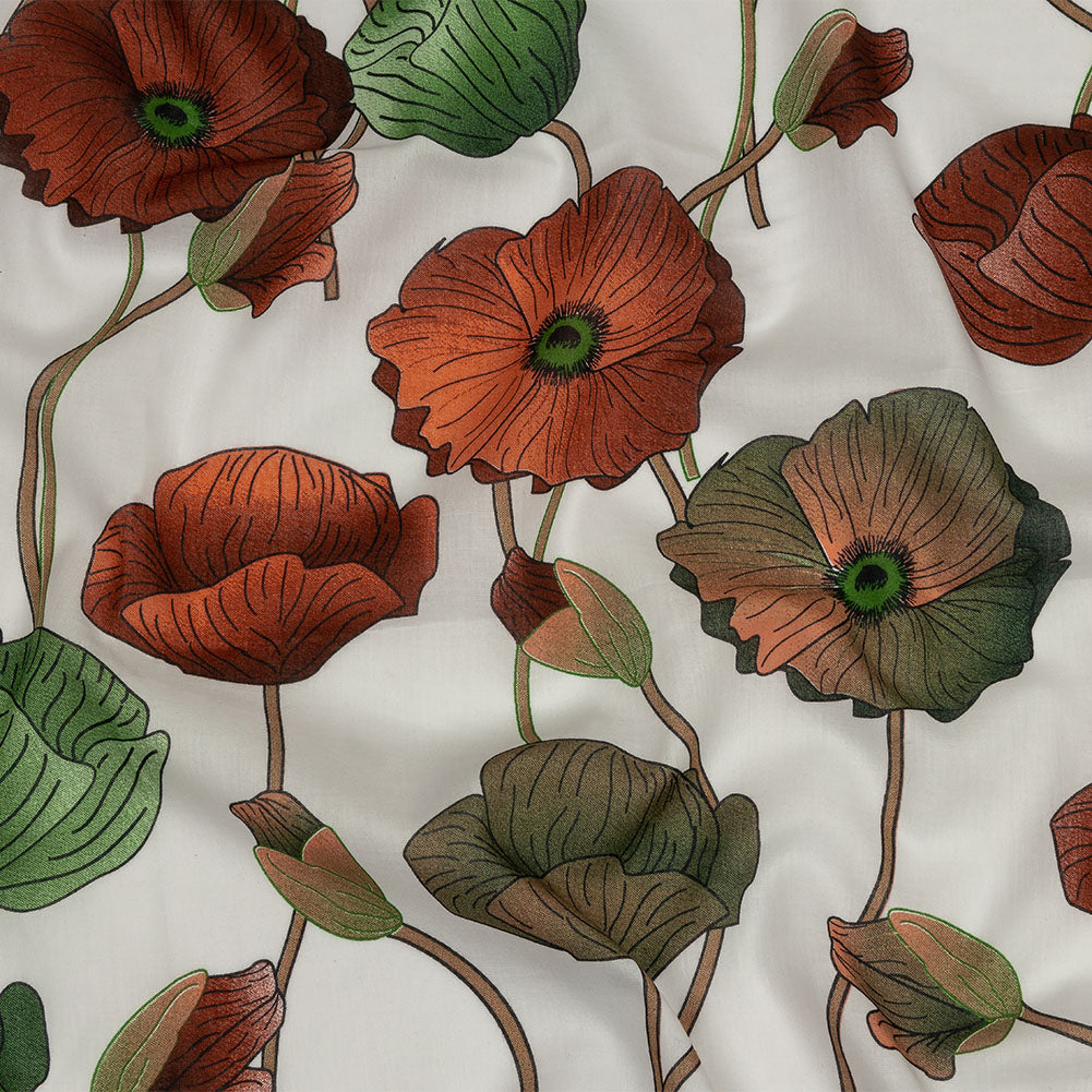 Red, Green and Brown Big Poppies Cotton Lawn - Joann Fabrics