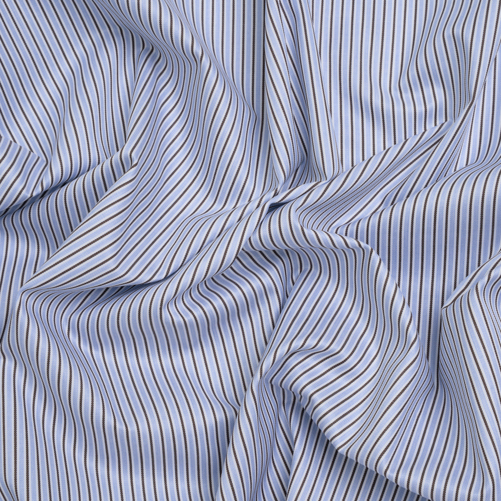 Cotton Twill Shirting - Light Blue, Brown and White Stripes - Deadstock - Joann Fabrics