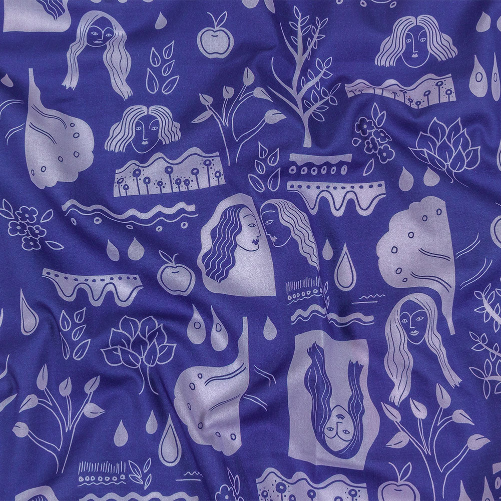 Cotton Voile - Purple Illustrative Symbols - Indigo For It Print - Mood Exclusive Indigo Collection - Joann Fabrics