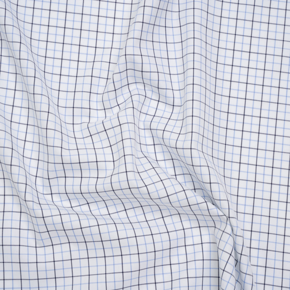 Cotton Twill Shirting - Sky Blue, Navy and White Tattersall Check - Designer Deadstock - Joann Fabrics