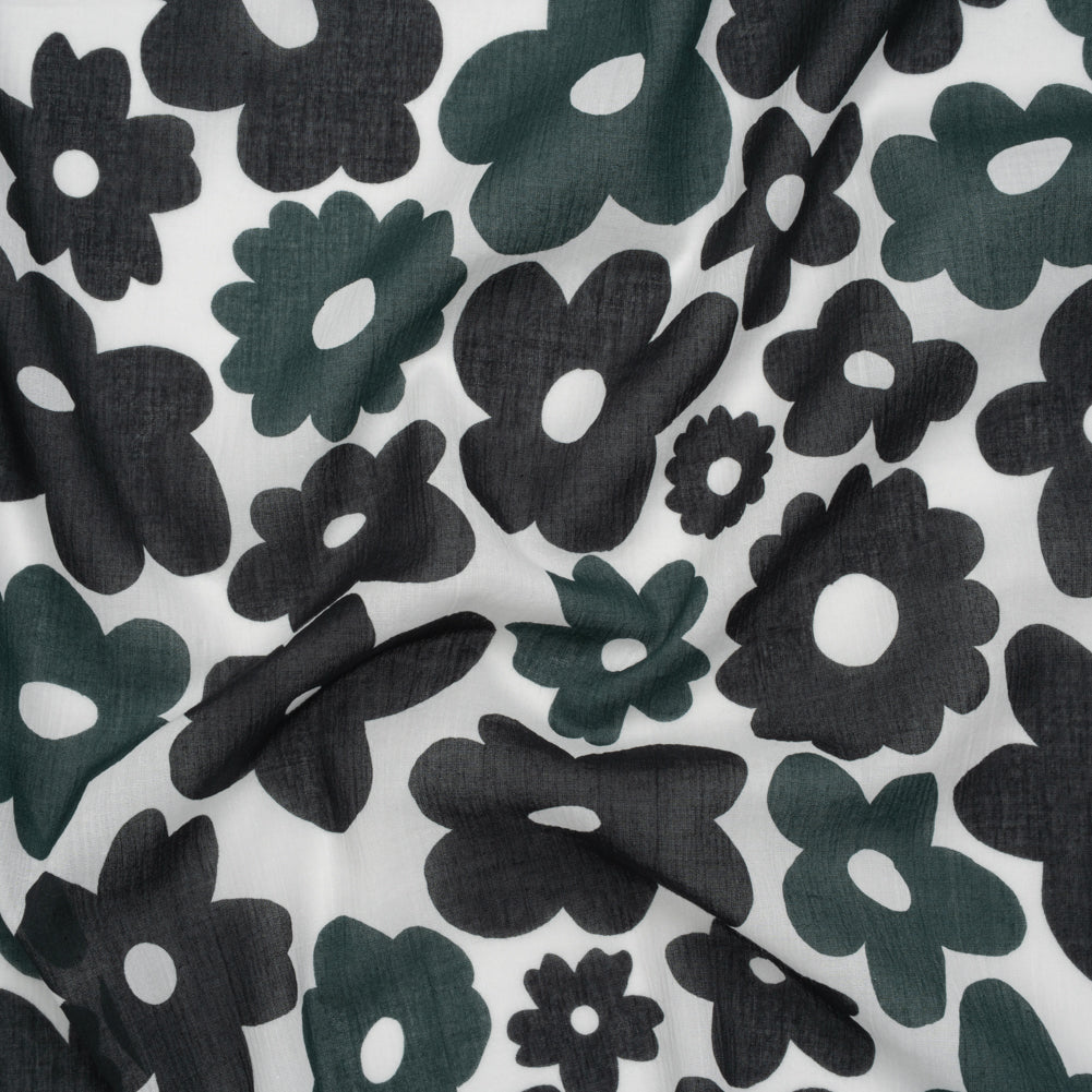 Crinkled Cotton Gauzy Woven - Navy Blue, Black and White Retro Florals - Mood Exclusive Boogie & Bloom Print - Joann Fabrics
