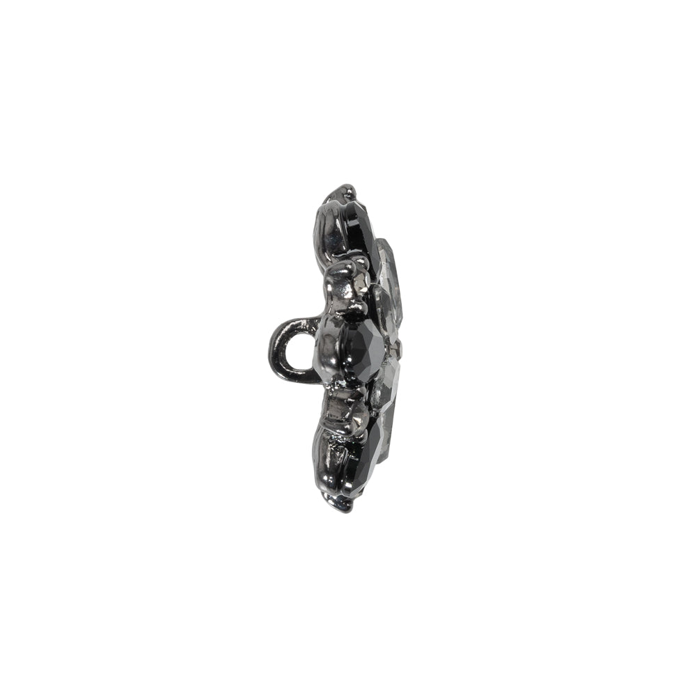 Rhinestone and Metal Shank Back Button - 32L/20mm - Black Diamond and Gunmetal Little Open Flower - Joann Fabrics