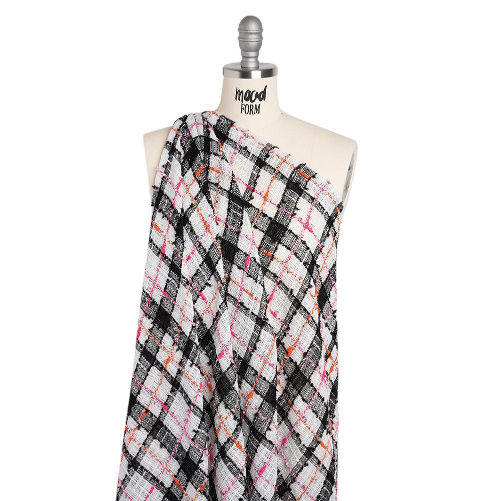 Slubbed Gauzy Polyester Woven - Black, White and Pink Plaid - Deadstock - Joann Fabrics