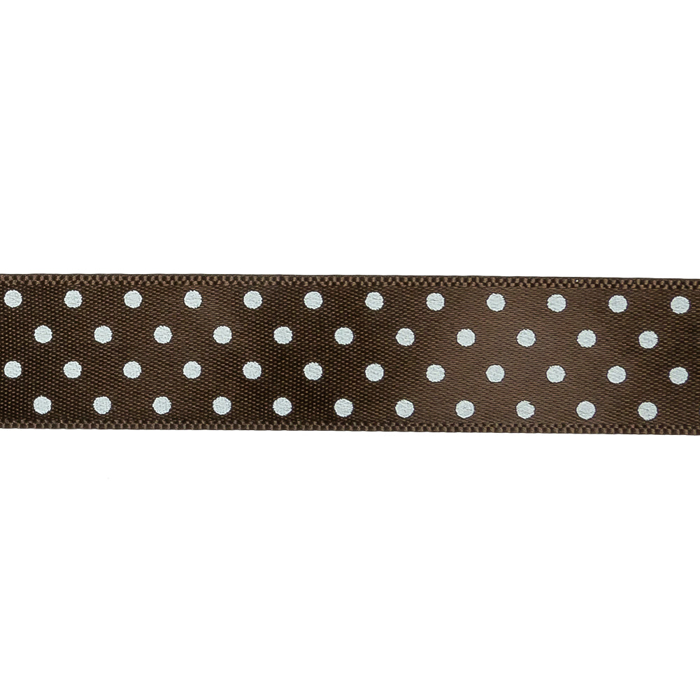 Brown and White Polka Dot Satin Ribbon - 0.625