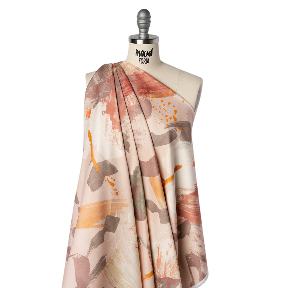 Brushed Cotton Woven - Pink, Taupe and Rose Painterly Abstract - Mood Exclusive Rosewash Strokes Print - Joann Fabrics